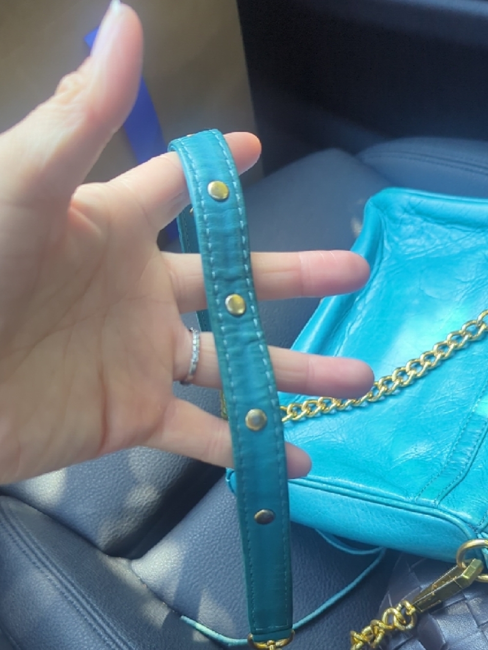 Teal Leather Crossbody Bag with Gold Hardware - Picture 5 of 7